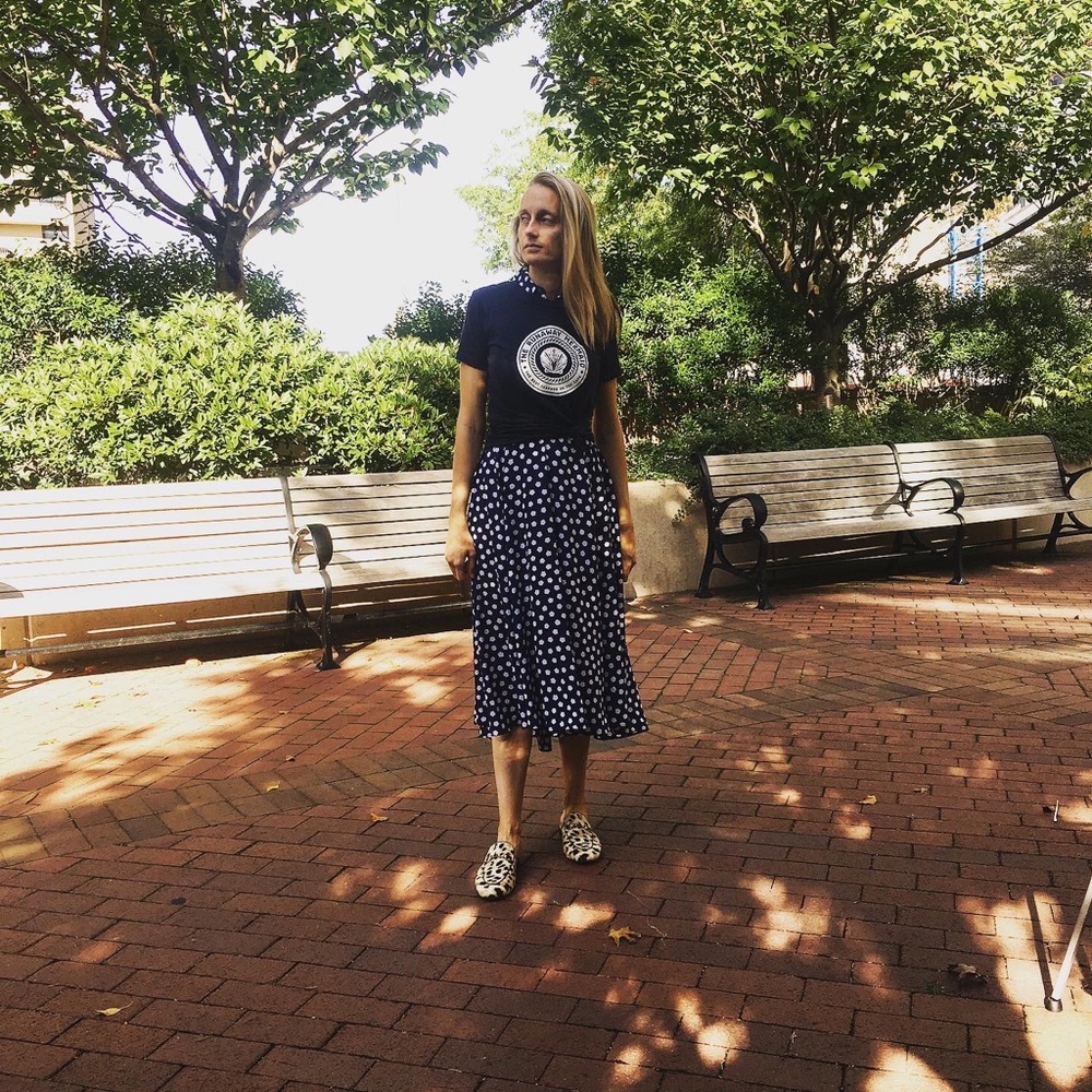 Kate Spade midi dress navy polka dot